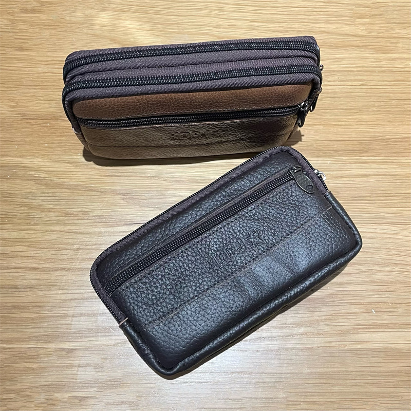 Cowhide Mobile Phone Waist Bag for Middle-Aged and Elderly People, Large Capacity Belt-Worn Waist Bag, Large Men's Leather Waist Bag