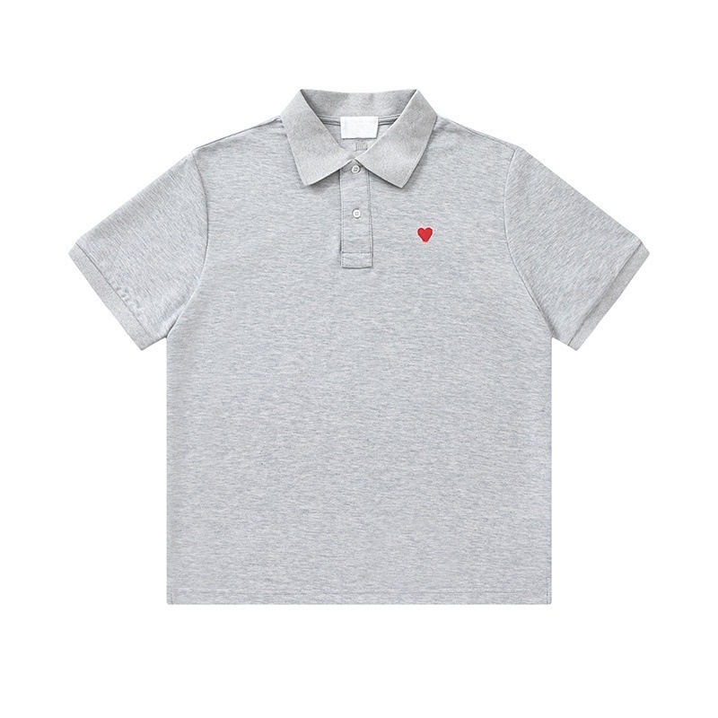 2025夏潮牌Am1新半袖ゆるい愛刺繍tシャツカジュアル男女百合丸襟半袖|undefined