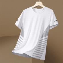 [Puesto en stock] Camiseta de manga corta de seda de hielo para hombre de verano delgada suelta deportes de secado rápido transpirable de alta calidad a rayas T