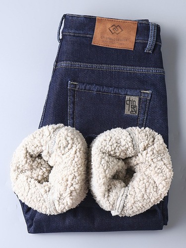 Lamb's wool men's high-end jeans mid-rise comfortable loose straight-leg business pants middle-aged national trend embroidered pants