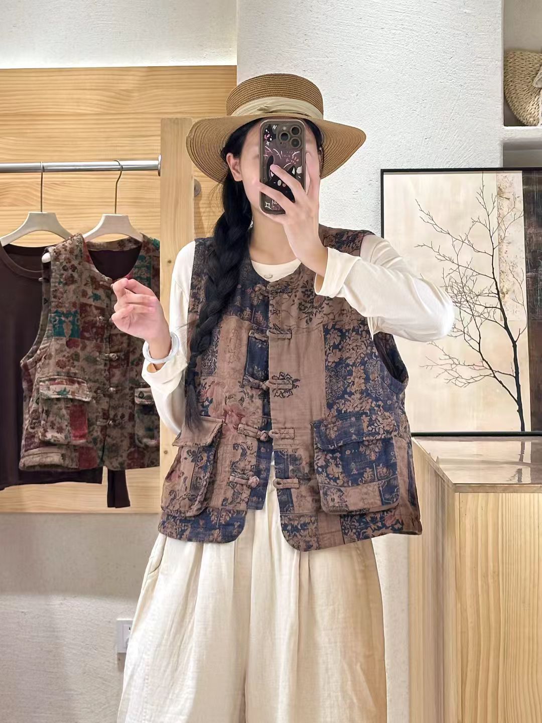 2025 nuevo estilo de otoño nacional Jacquard nuevo estilo chino collar redondo botón de mujer chaleco chaleco corto