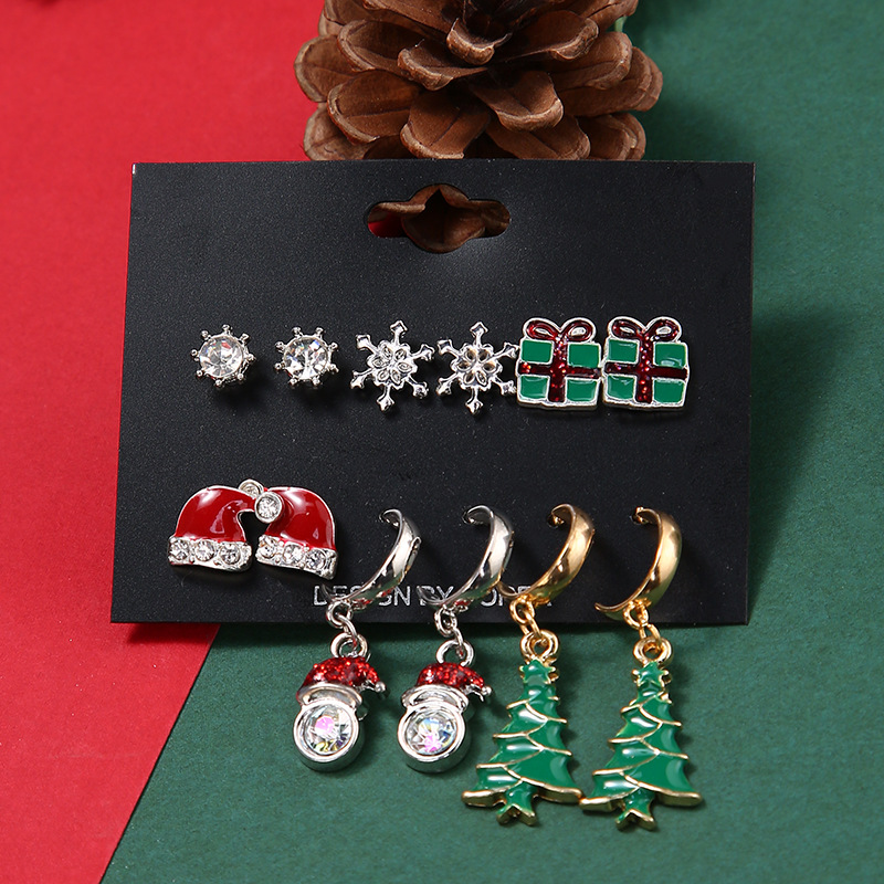Cute Christmas Hat Christmas Tree Snowflake Alloy Enamel Plating Inlay Rhinestones Drop Earrings Ear Studs 1 Set display picture 4
