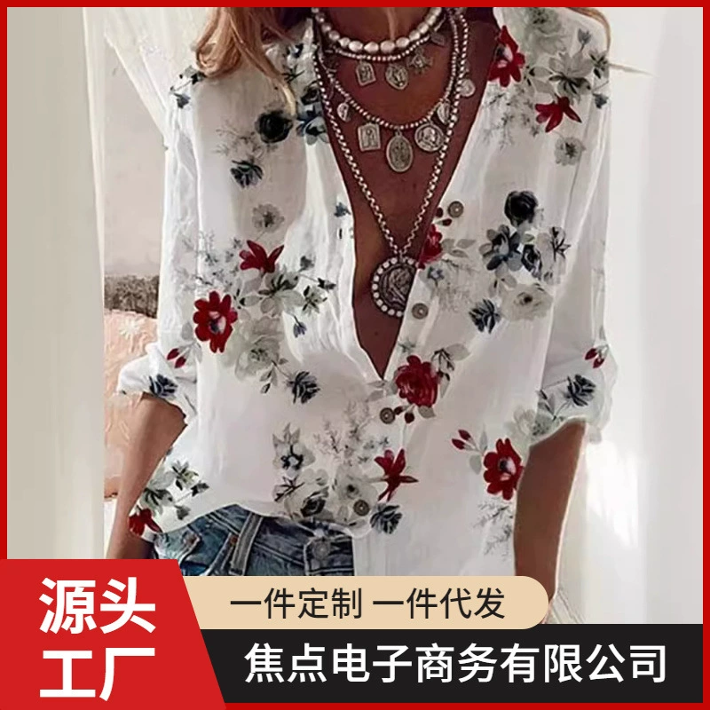 Новая женская рубашка с длинным рукавом в стиле пэчворк для лета и весны, элегантная повседневная, для отпуска, на заказ (POD)