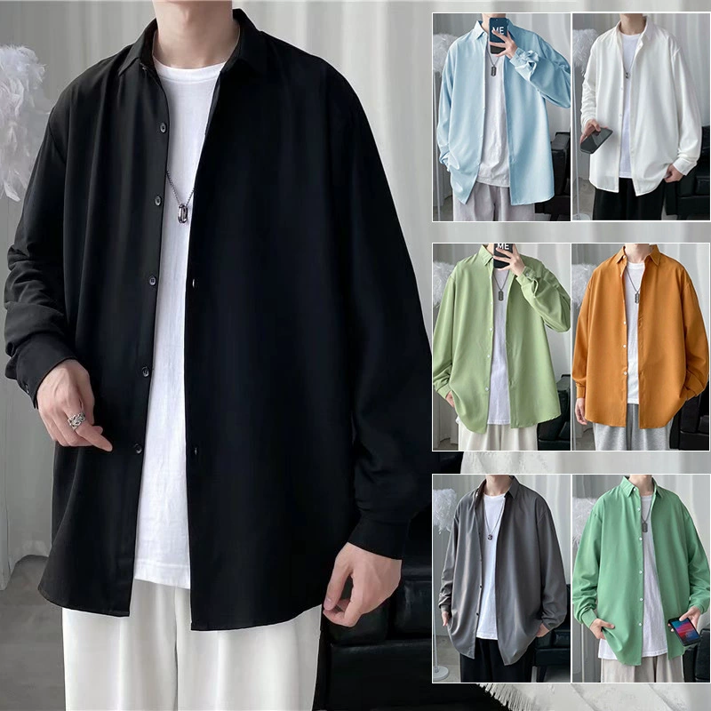Мужская рубашка с длинными рукавами на весну и осень, тонкая японская однотонная рубашка в гонконгском стиле с уникальным дизайном, нишевая чистая мужская куртка.