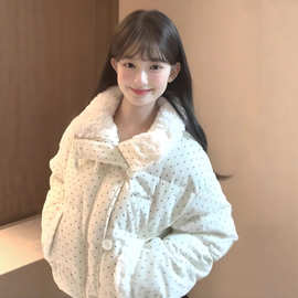 波点灯芯绒棉服女2025年冬季新款韩系加厚学院风棉袄短款棉衣外套