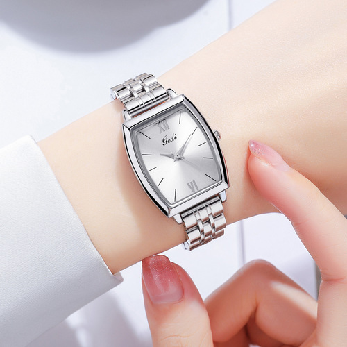 Minimalist Retro Barrel Shape Women's Watch with Unique High-End Feeling, Stainless Steel Quartz Ladies Watch Wholesale