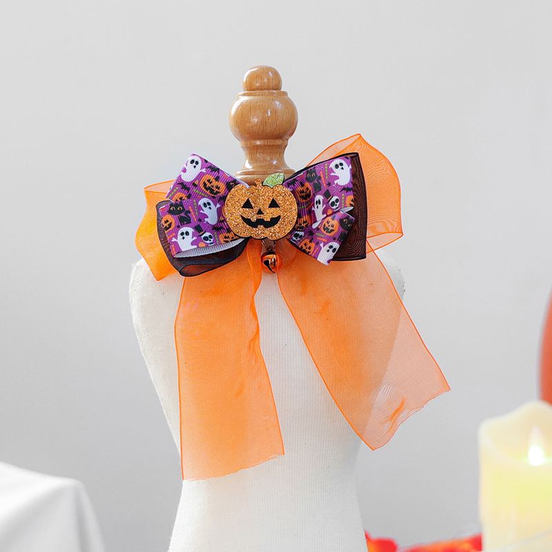 2025 秋と冬ハロウィンペット新製品アクセサリーネックウォーマーかわいい子犬と子猫ハロウィンカボチャヘッドネックウォーマー|undefined