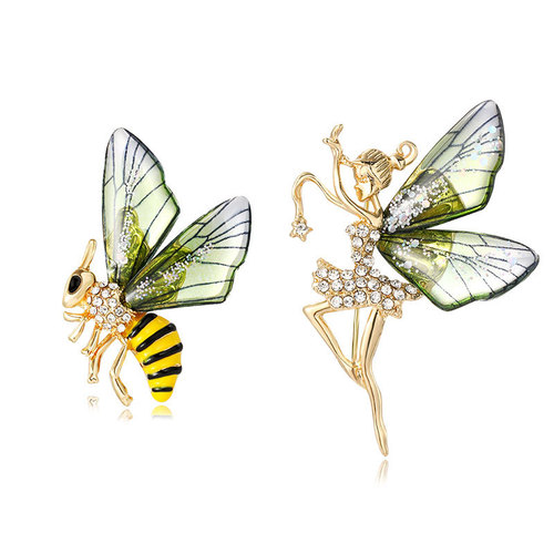 Cross-border European and American insects retro oil-dropping dragonfly corsage high-end rhinestone bee brooch pin crystal brooch