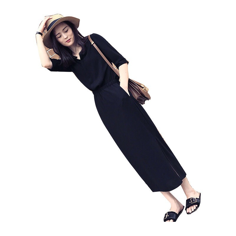 赫本长裙新款女装韩版时尚开叉裙子潮气质收腰显瘦连衣裙女夏|undefined