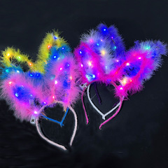 New Glowing Feather Rabbit Ears Headband, Direct Sale Manufacturer of Glowing Rabbit Ears Headwear, Colorful LED Ground Promotion Toy