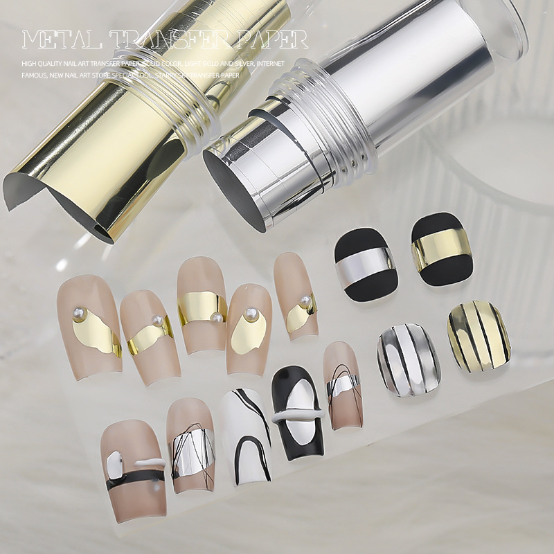 Manicure metal retro papel de transferencia nuevo estilo punk brillante oro puro plata bronce desgaste decoración de uñas al por mayor