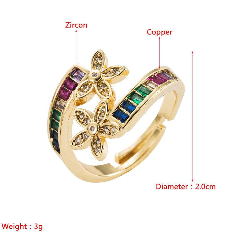 Fashion Copper Gold-plated Micro-inlaid Zircon Geometric Flower Ring display picture 1