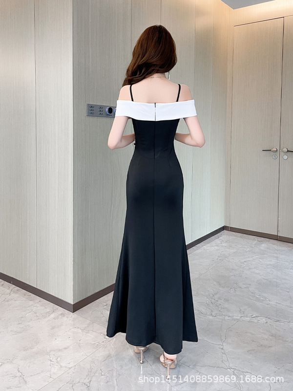吊带晚礼服女夜总店佳丽主持人生日晚宴工作服纯欲轻奢长裙轻奢风|undefined