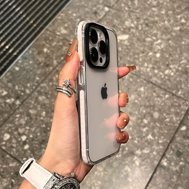 Чехол для телефона (совместим с Apple iPhone 17) прозрачный подушкообразный силикон с цветным ободком, защита камеры