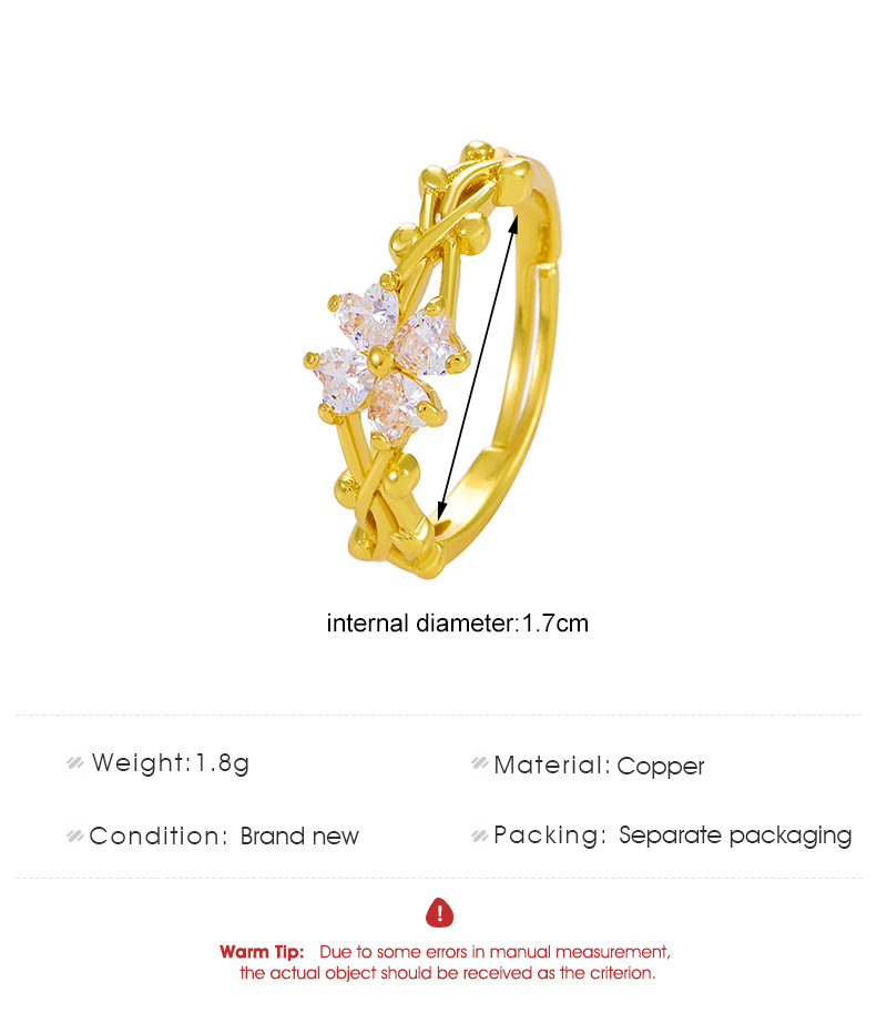 Fashion retro micro-encrusted zircon four-leaf clover copper ring