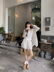 清純系夏着セット女装2025夏カジュアル薄い日焼け止めカーディガンシャツパンツベスト