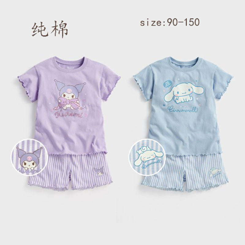 Summer New Cartoon Children's Short-sleeved suit Cotton Half-sleeved Girls' Half Pants Loose Ear-framed Home Clothes Cute