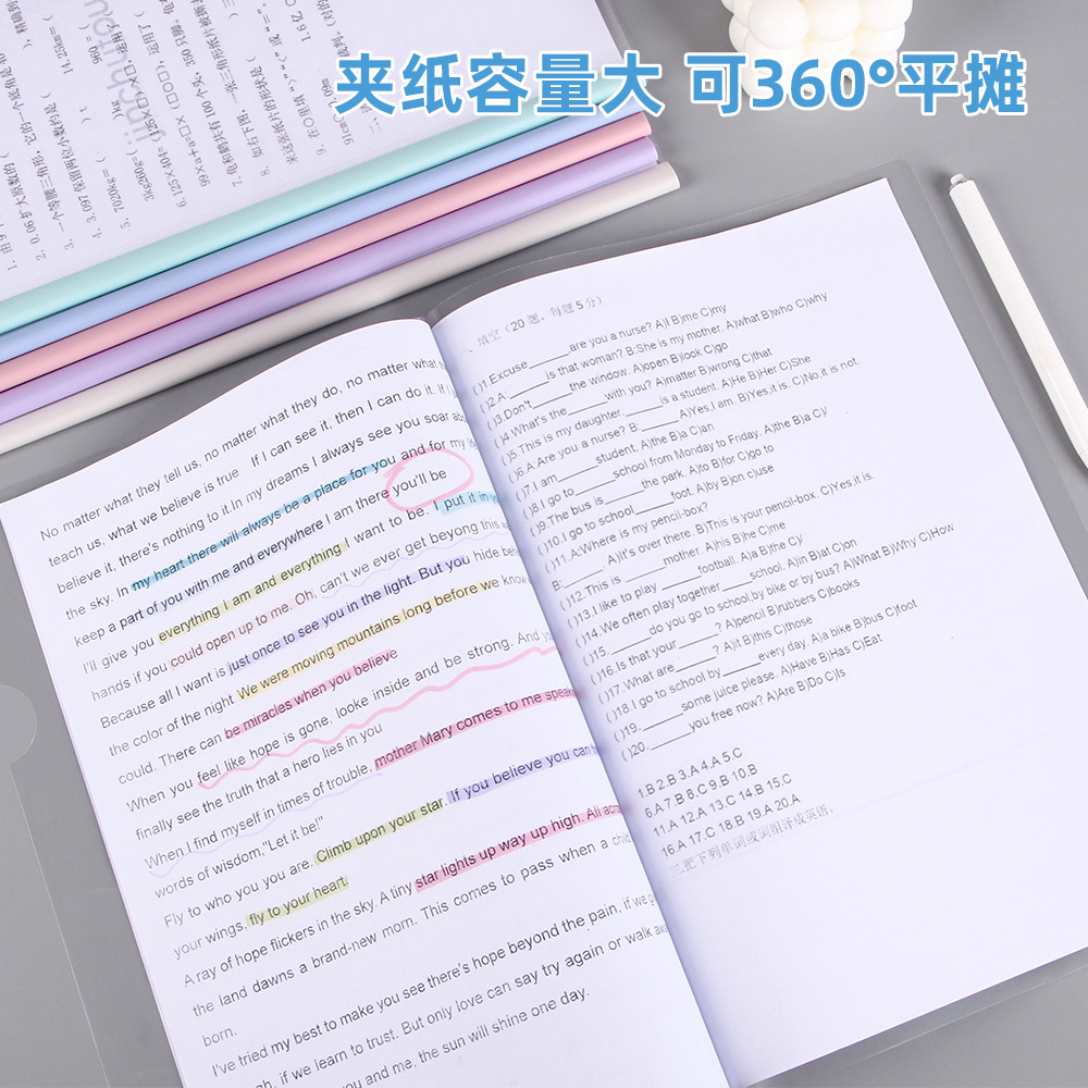 Morandi A4 extracción de clip de barra de tracción personalizada en forma de gota de agua alumno transparente engrosado carpeta de documentos de prueba
