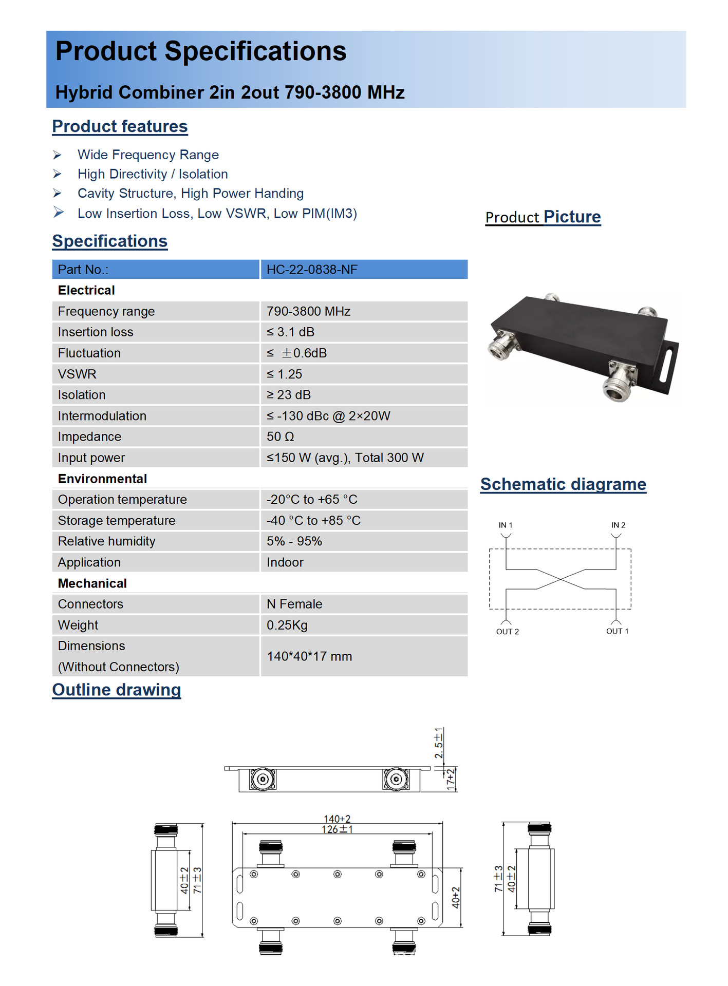 Hybrid Combiner 2in 2out 698-3