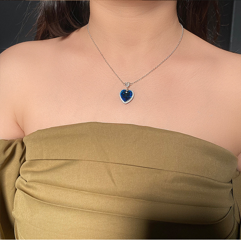 Fashion Heart Shape Sterling Silver Inlay Crystal Pendant Necklace 1 Piece