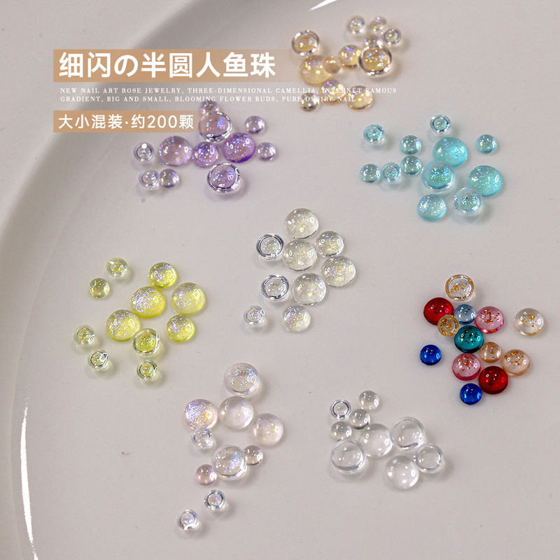 Mermaid Bubble Bead Nail Jewelry High Transparent Candy Semicircle Aurora Bead Fine Flash Smart Nail Jewelry Size Mixed