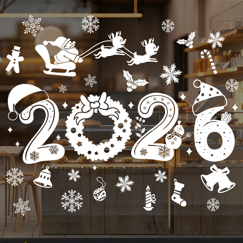 愛客jd 4642クリスマス2026白い鈴雪花窓貼り祝日室内ガラス扉静電貼り|undefined