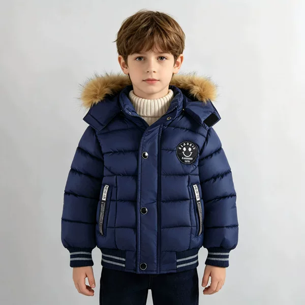 Cross-Border European and American Style Cotton-Padded Jackets for Boys and Girls, with Smiley Face Print, Thickened for Warmth, Suitable for Small and Medium-Sized Children in Winter