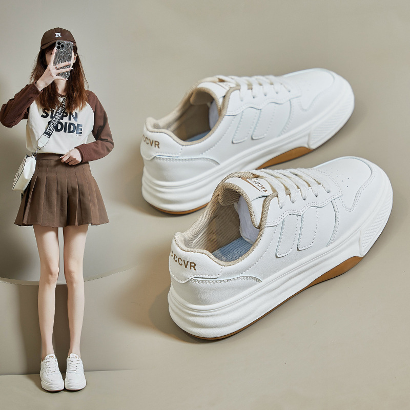 Women's Casual Shoes White Versatile Flat Thick Sole Trainers_voghion.com