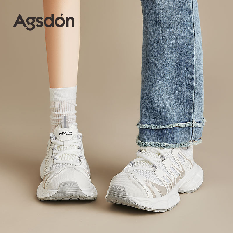 Augustion zapatos de papá de suela gruesa para mujer 2025 nuevos zapatos para correr casuales de malla de verano zapatos blancos deportivos ligeros