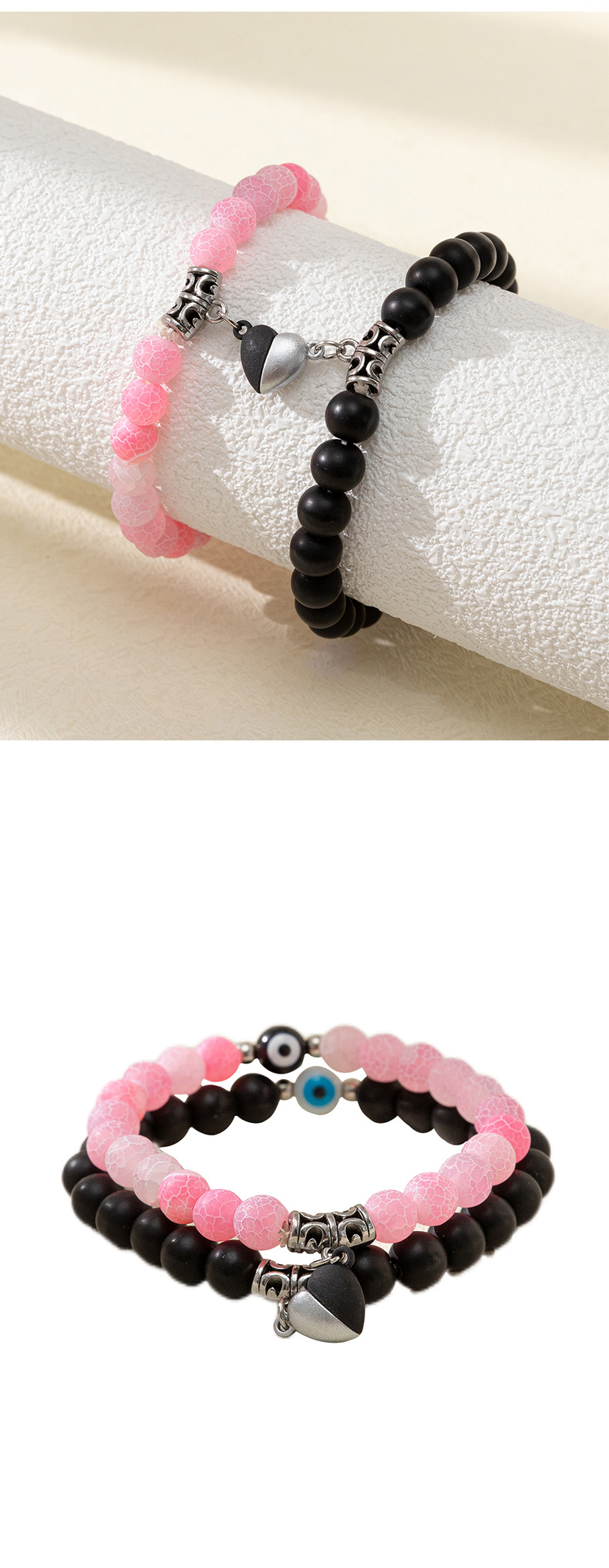 2 Piece Set Casual Round Glass Plating Couple Bracelets