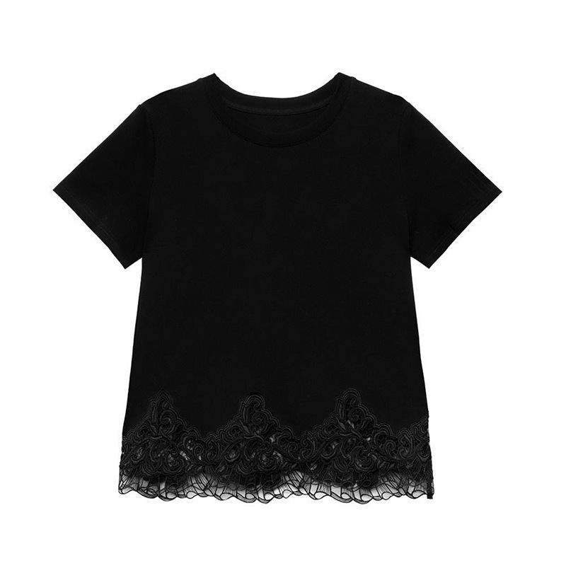 【40 count 1*1 imitation lace】Lace spliced short-sleeve T-shirt for women, 2026 spring/summer new style, loose, slimming, fashionable top 【40 count 1*1 imitation lace】Lace spliced short-sleeve T-shirt for women, 2026 spring/summer new style, loose, slimming, fashionable top