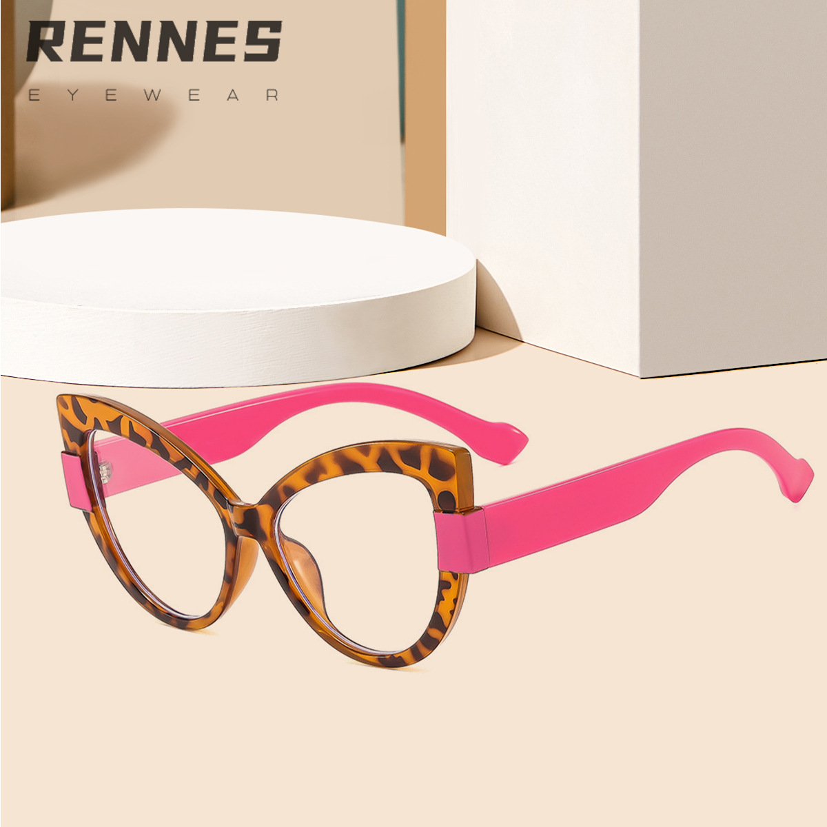 Gafas de montura TR90 transfronterizas, color de contraste de sentido avanzado, ojos de gato coloridos, espejo plano anti-azul, marco de gafas de todo fósforo de moda