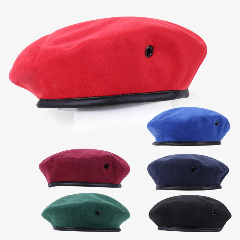 Transfronterizo lana nueva boina hombre y mujer al aire libre muestra cara pequeña seguridad al aire libre batalla cuadrada marina boina