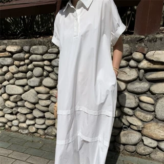 334chic韩式宽松减龄显瘦长款连衣裙夏季新款短袖慵懒风连衣裙子