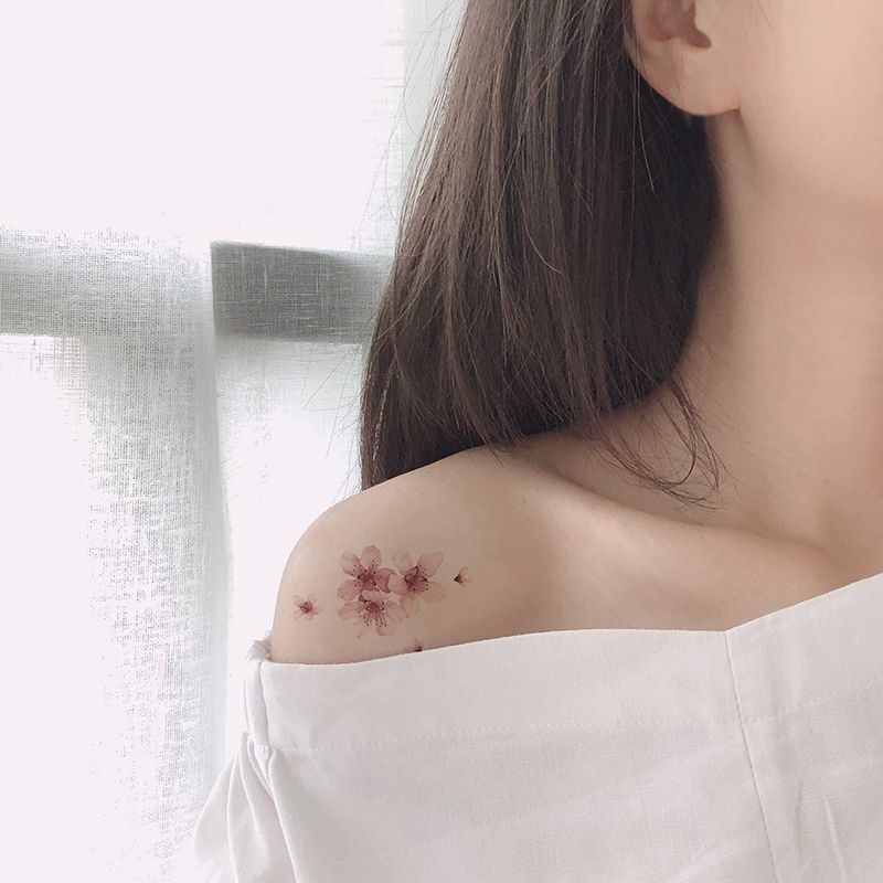 Peach Blossom Tattoo Sticker Collarbone Instagram Style Women's Long-lasting Small Fresh Internet Celebrity Arm Sticker to Cover Scar Peach Blossom Tattoo Sticker Collarbone Instagram Style Women's Long-lasting Small Fresh Internet Celebrity Arm Sticker to Cover Scar
