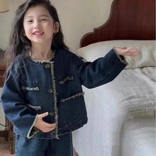 女童套装水洗牛仔须须复古外套加裤子25春秋装新款外贸童装代发