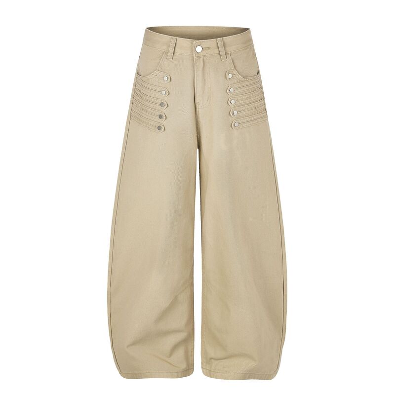 American retro street style casual pants for women with multiple metal buckles, new summer design, versatile and slimming jeans American retro street style casual pants for women with multiple metal buckles, new summer design, versatile and slimming jeans