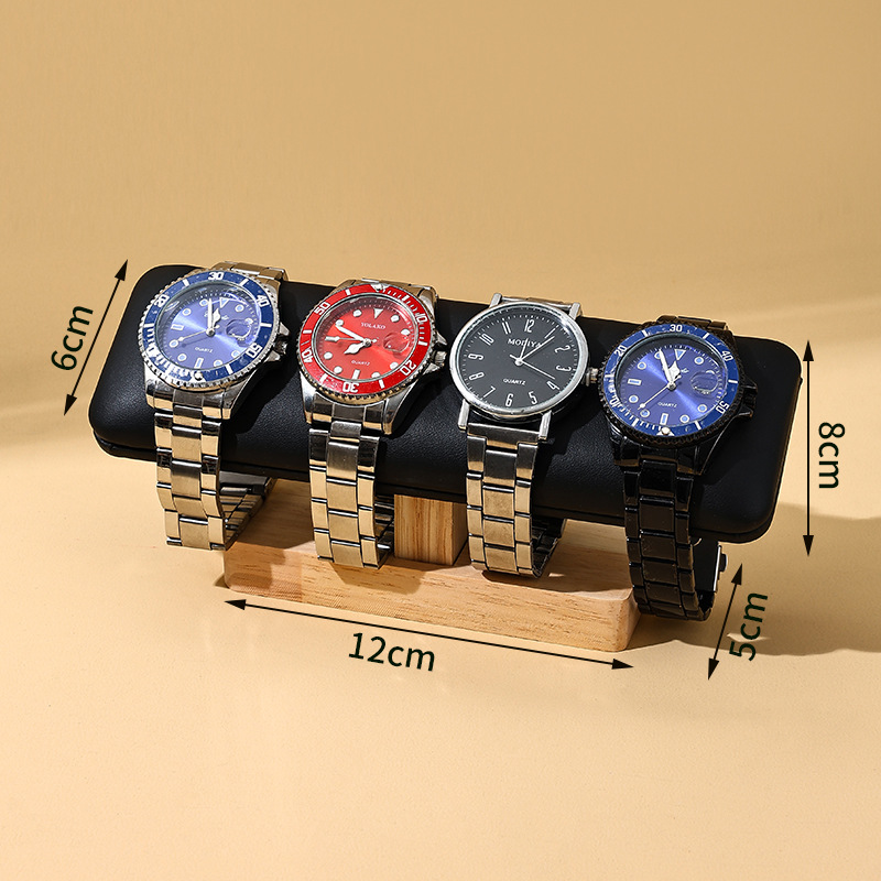 Brazalete de madera mayorista de madera sólida de una sola capa de reloj estante de exhibición pulsera pulsera pulsera tela de lana accesorios estante de almacenamiento