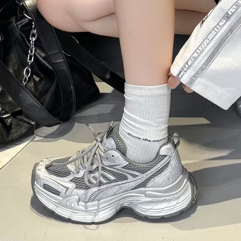 复古巴黎厚底老爹鞋女2025新款百搭增高显脚小百搭透气休闲运动鞋|undefined