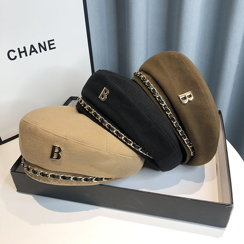 Niche Design Chain Beret for Women, Spring and Autumn Korean Fashion Artist Hat, British Style Retro Internet Celebrity Hat for Summer Niche Design Chain Beret for Women, Spring and Autumn Korean Fashion Artist Hat, British Style Retro Internet Celebrity Hat for Summer