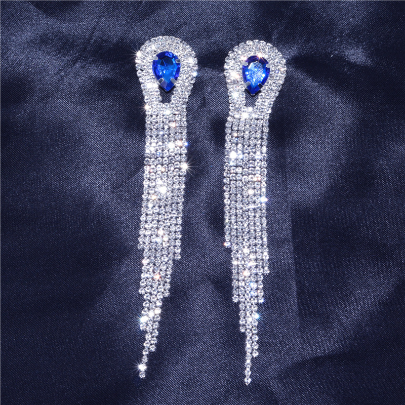 Shiny Rhinestones With Gemstones Long Tassel Women's Earrings Wholesale display picture 1