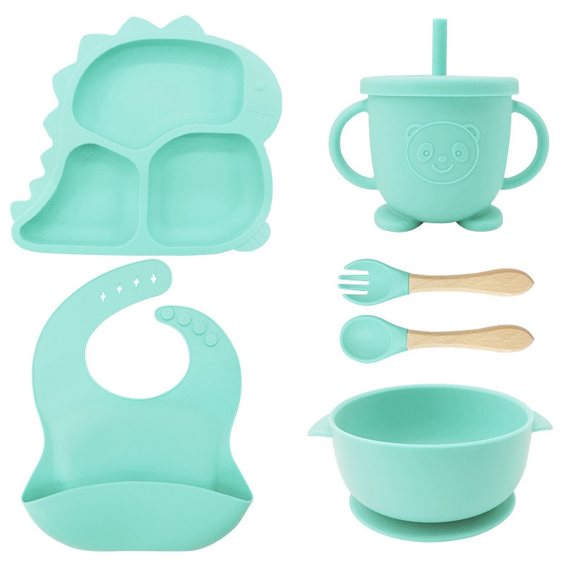 Baby Products Factory Vajilla para bebés Juego de vajilla de silicona para recién nacidos Juego de vajilla para niños de dibujos animados Juego de complementos alimenticios