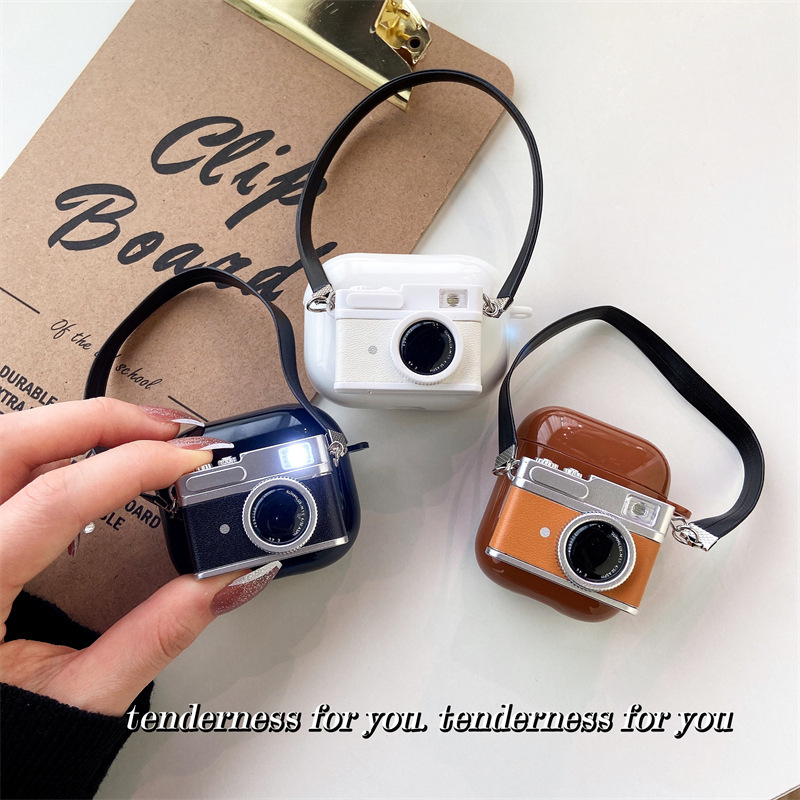 Cámara Retro Para airpods pro Apple 1/2/3 generación Bluetooth inalámbrico auricular caso lindo suave caso creativo