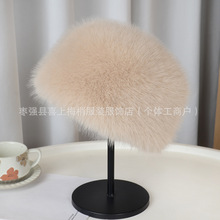 新款帽子冬季毛毛帽仿银狐毛绒帽保暖防风帽时尚平顶帽百搭水桶帽