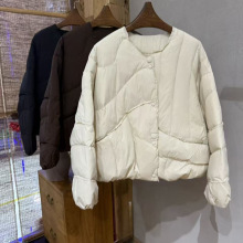 孔米新款羽绒服女宽松秋冬日系宽松无领羽绒服女外套工厂直营批发