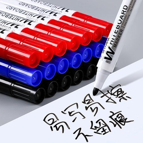 Water-based whiteboard pens erasable black red blue marker pens easy-to-erasable large-head blackboard pens office meeting markers wholesale