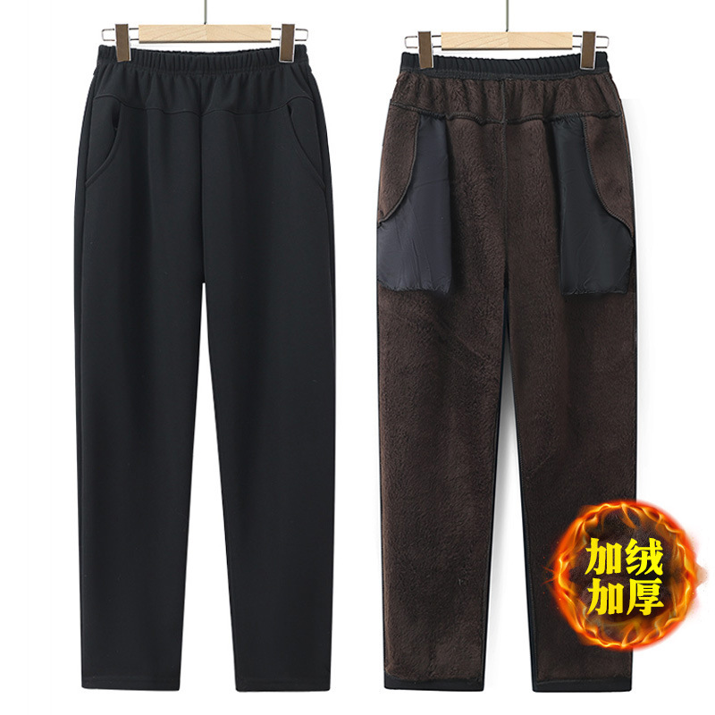 Mom's Warm Cotton Pants Plus Size Women's Pants Autumn and Winter Pure Color Velvet Thickeneded Middle-Aged and Elderly Granny Pants for Outer Wear Mom's Warm Cotton Pants Plus Size Women's Pants Autumn and Winter Pure Color Velvet Thickeneded Middle-Aged and Elderly Granny Pants for Outer Wear