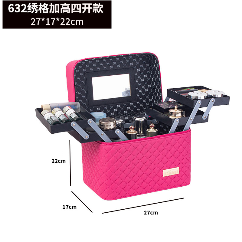 632 four-open embroidered grid rose red