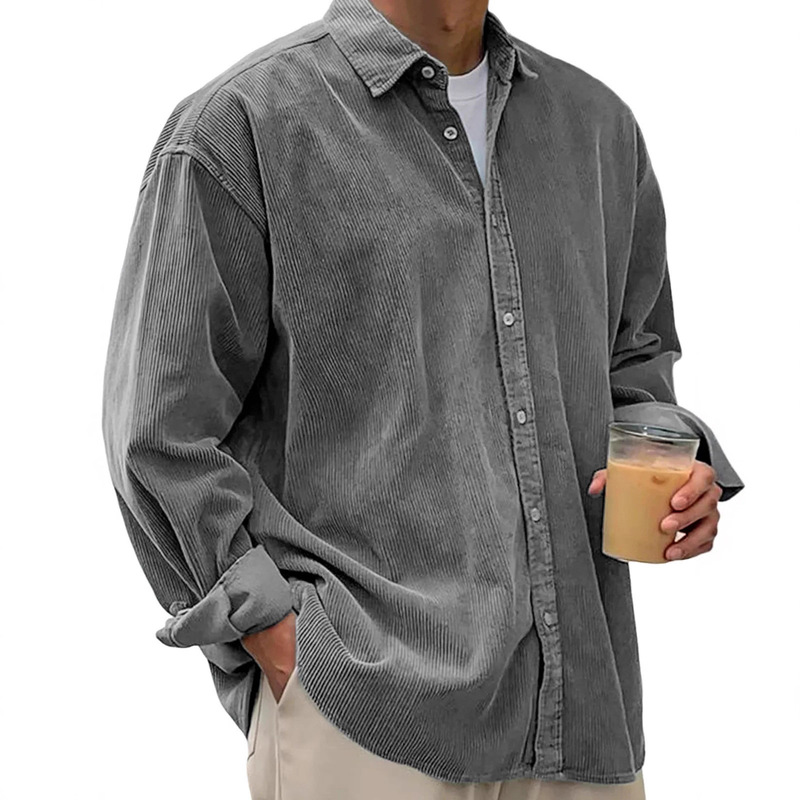 2026 New Cross-Border Corduroy Shirt for Men, Long-Sleeved Trendy Brand Casual Loose Men's Autumn and Winter Thick Shirt for Men