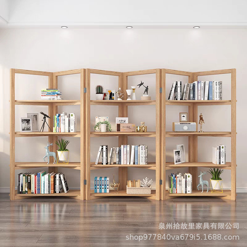 간단한 단단한 나무 저장 랙 바닥 사무실 화면 파티션 디스플레이 랙 거실 단단한 나무 책장 가벼운 고급 벽 랙